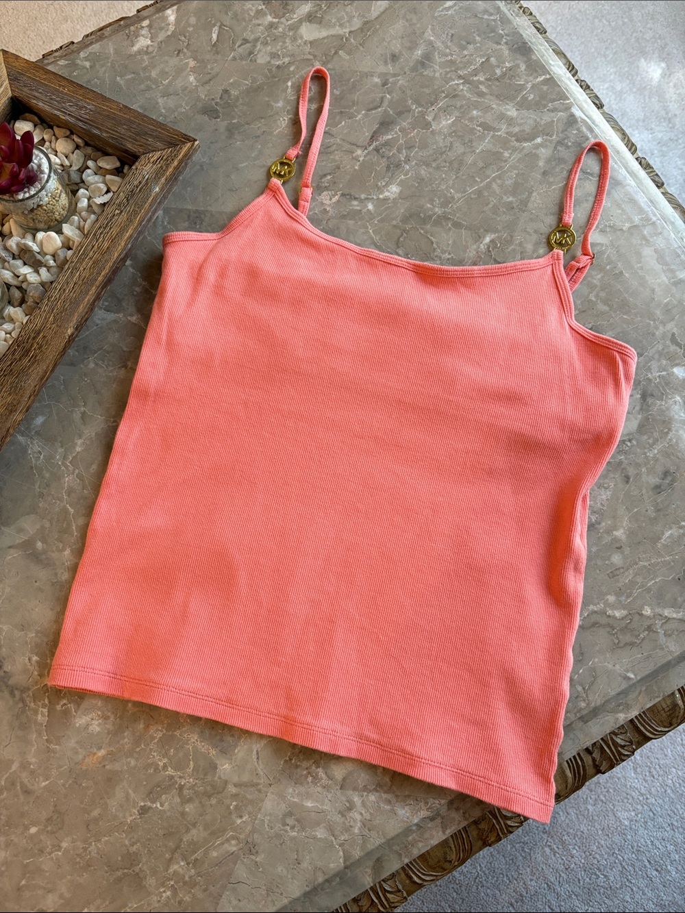Michael Kors Coral Ribbed Cami Tank with Gold Accents